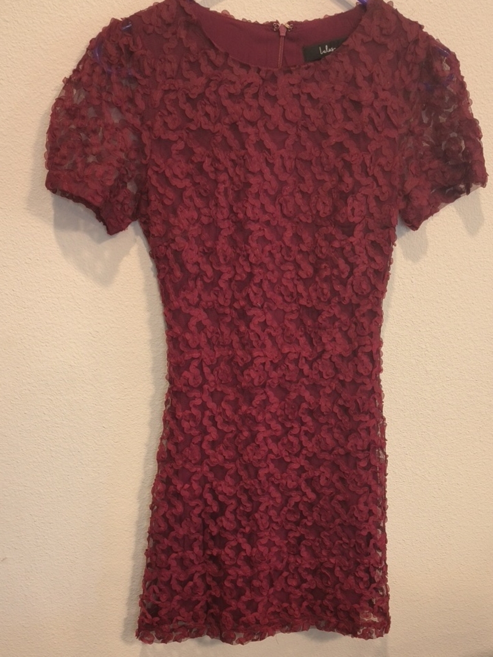 Lulu's Burgundy Floral Lace Mini Dress XS